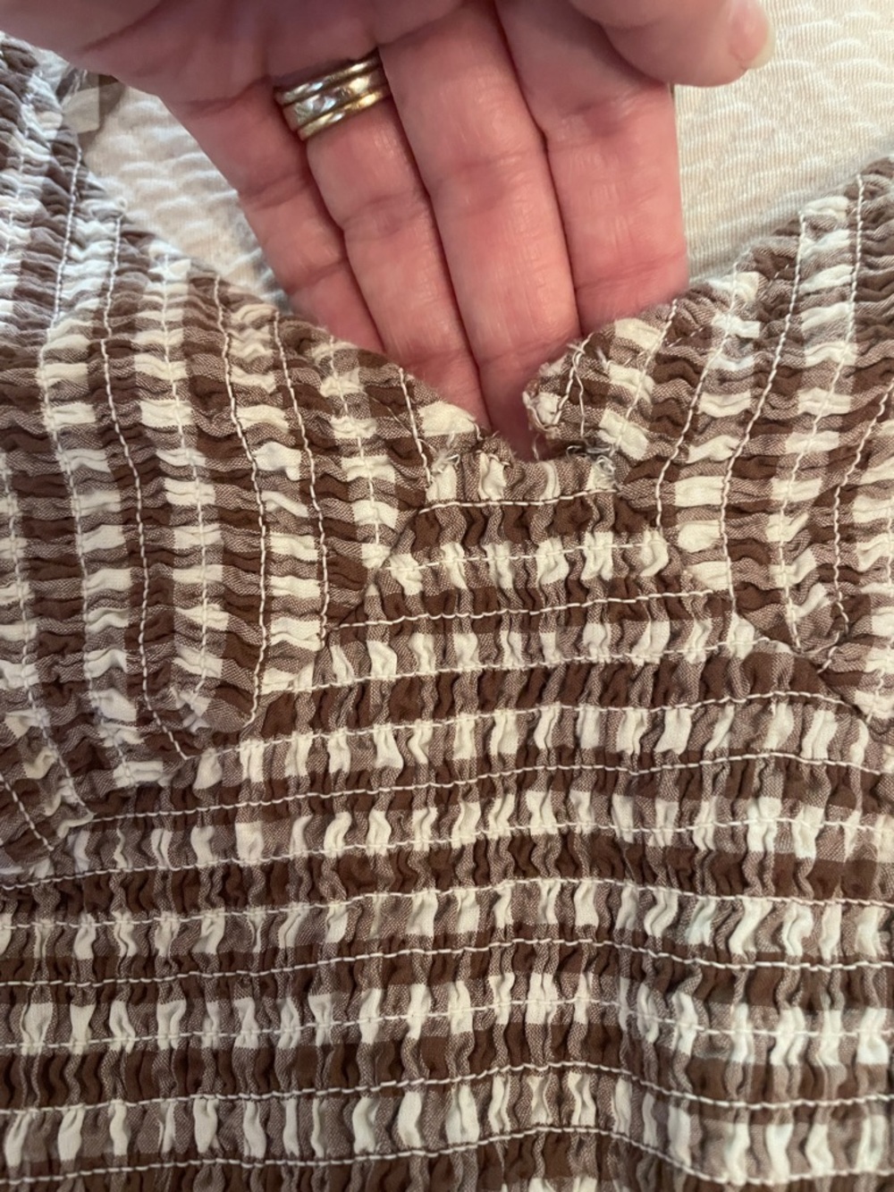 Kimchi Blue Brown Gingham Smocked Maxi Dress SzL - Picture 8 of 12